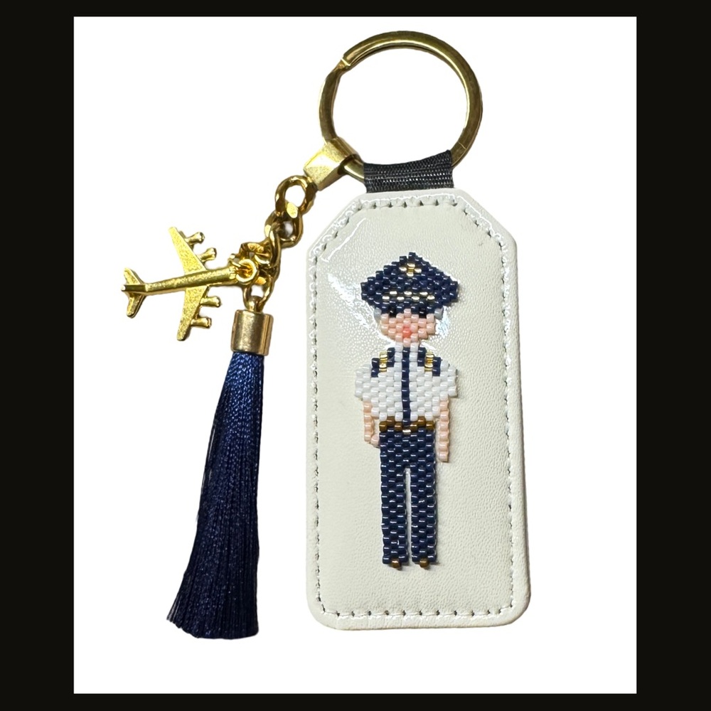 Hand Crafted Cream and Navy Pilot Key Holder